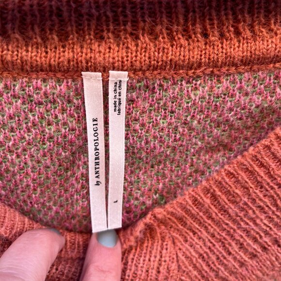 Anthropologie Rose Drop-Shoulder V-Neck Sweater, SIZE L - Picture 2 of 8